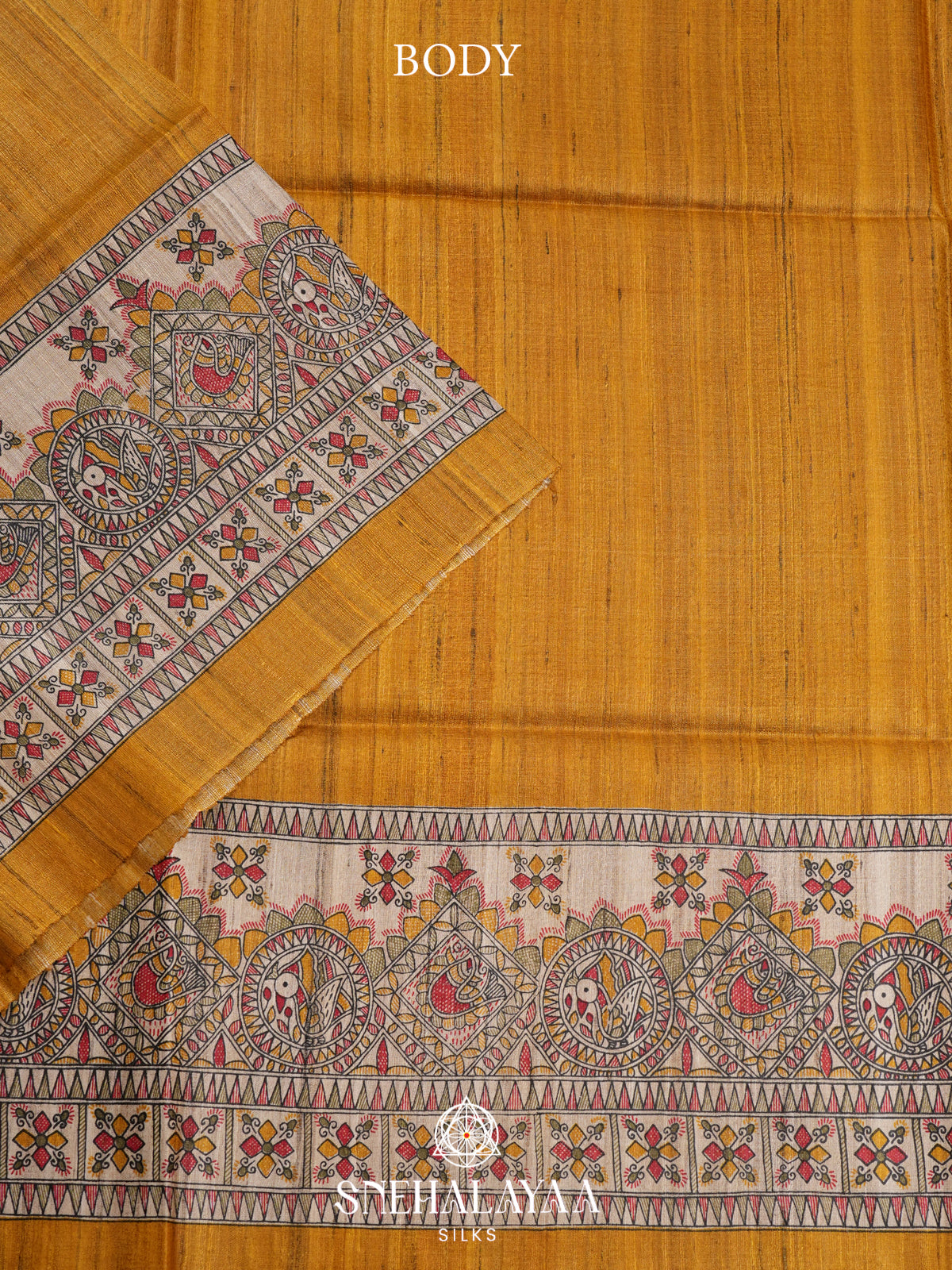 Mango Yellow Madhubani Tussar Saree