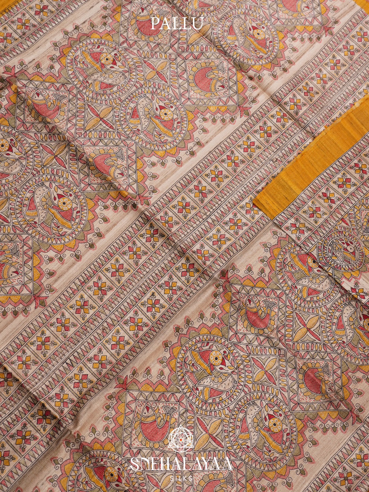 Mango Yellow Madhubani Tussar Saree