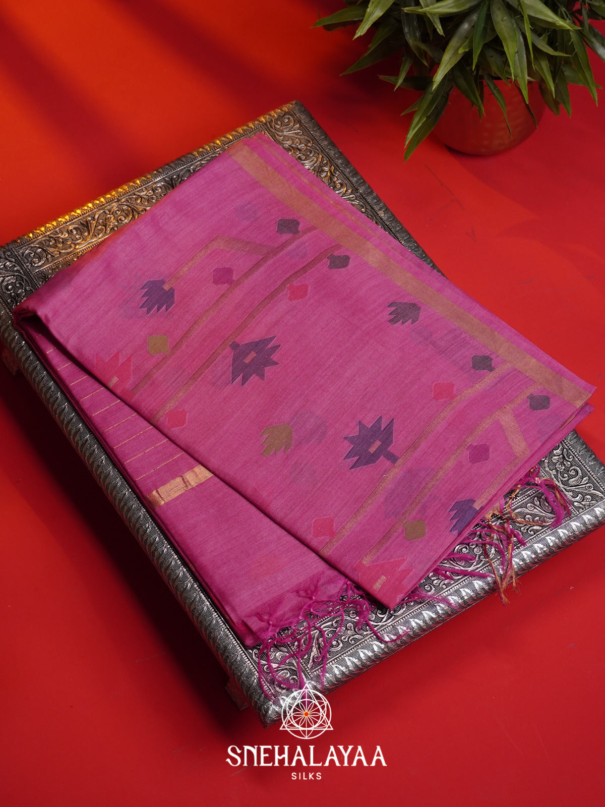 Pink Matka Tussar Silk Saree