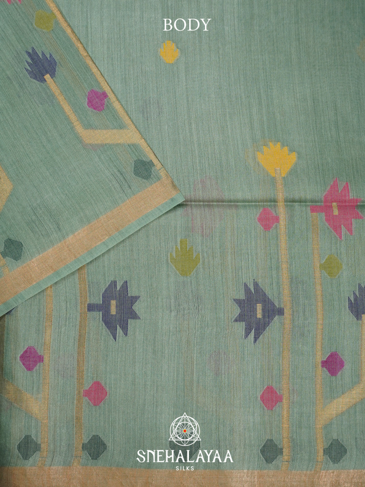 Seafoam Green Matka Tussar Silk Saree