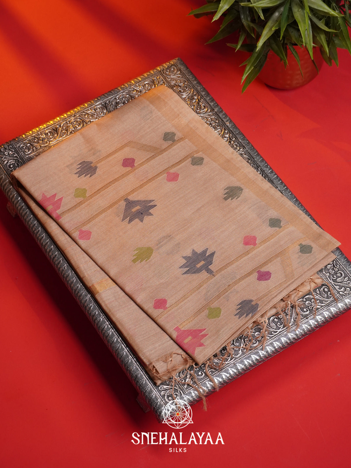Peach Matka Tussar Silk Saree