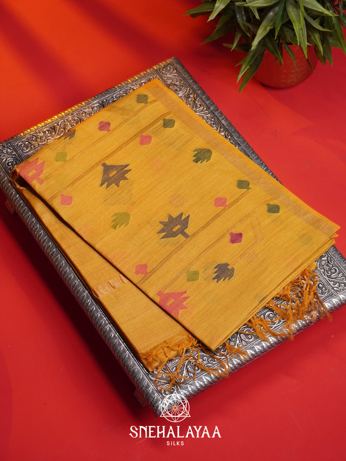 Mustard Yellow Matka Tussar Silk Saree