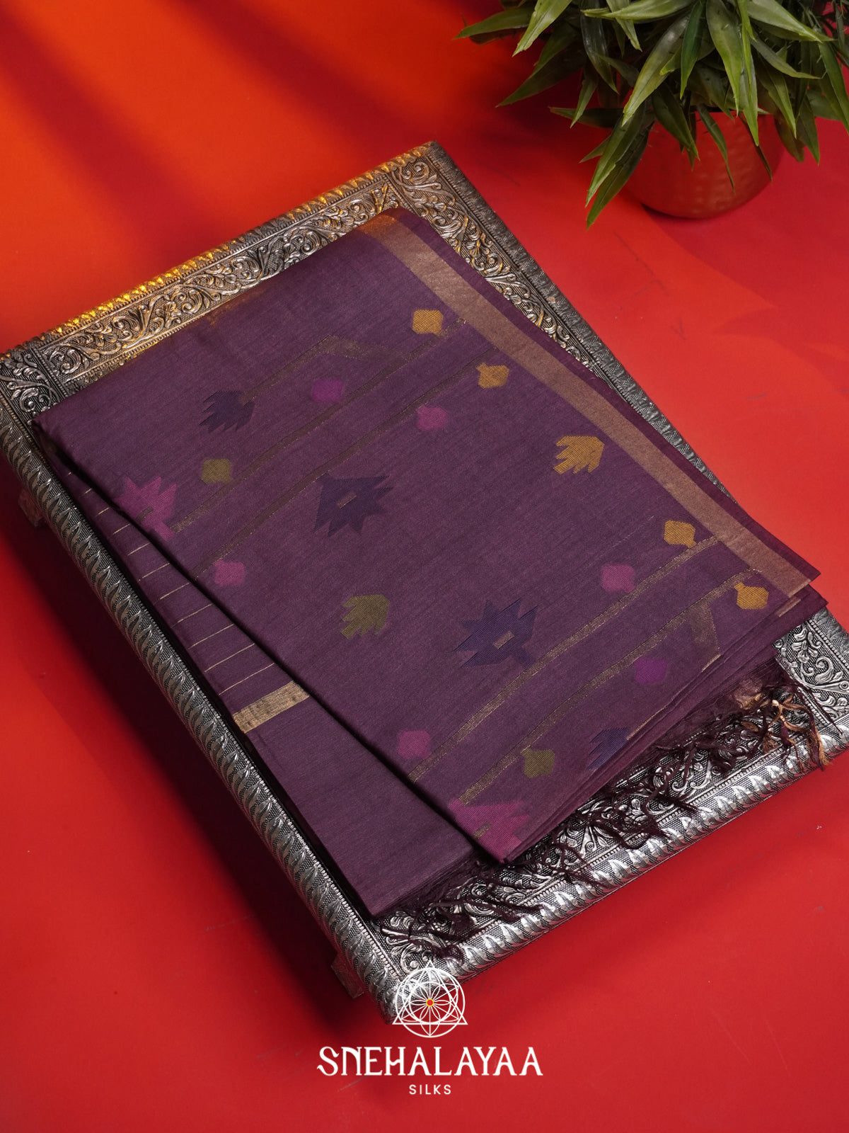 Purple Matka Tussar Silk Saree