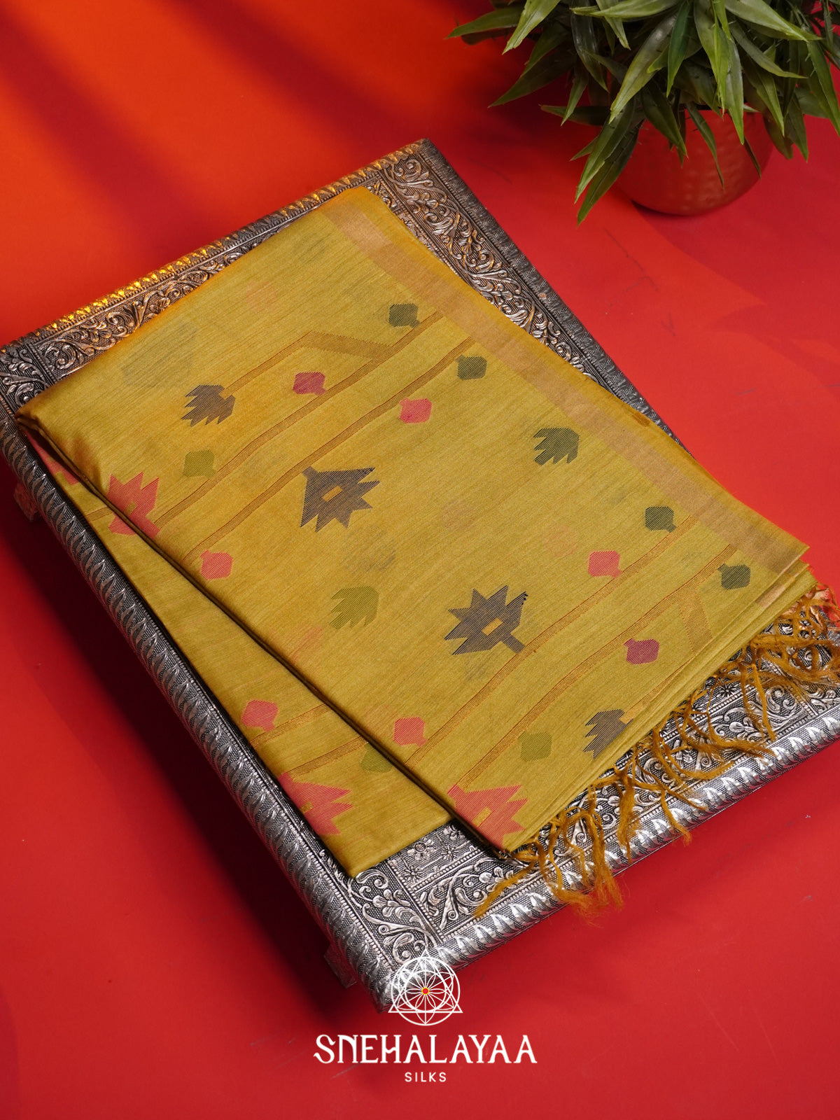 Mustard Yellow Matka Tussar Silk Saree
