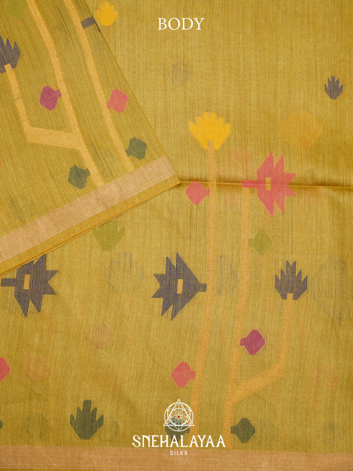 Mustard Yellow Matka Tussar Silk Saree