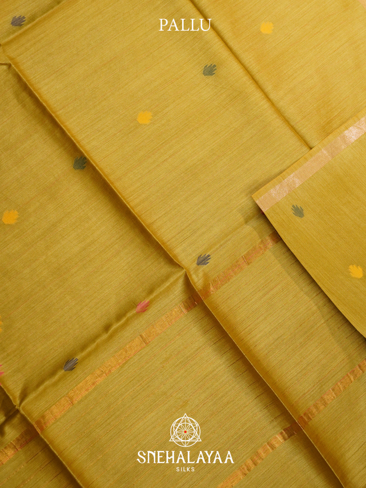 Mustard Yellow Matka Tussar Silk Saree