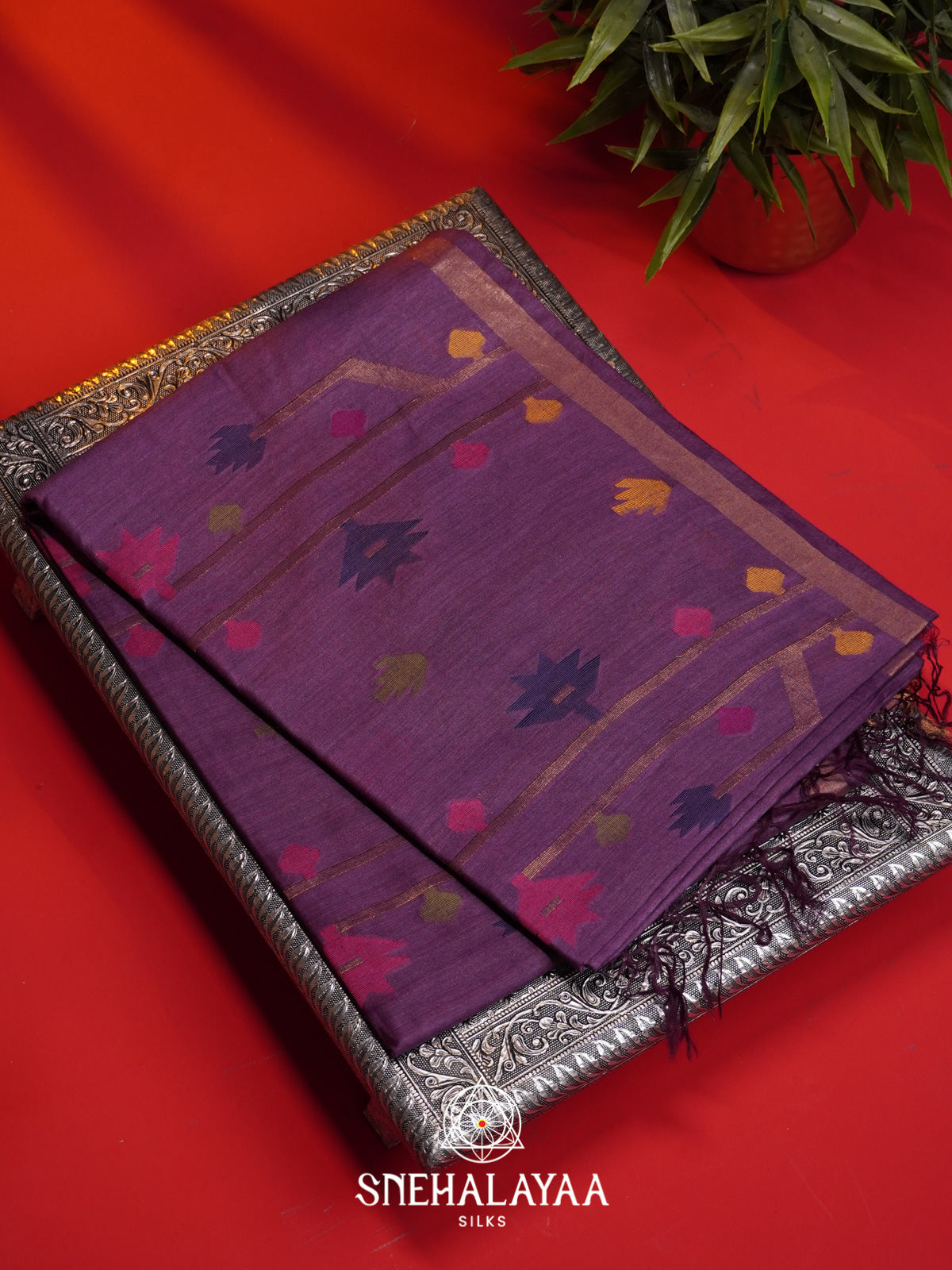 Purple Matka Tussar Silk Saree