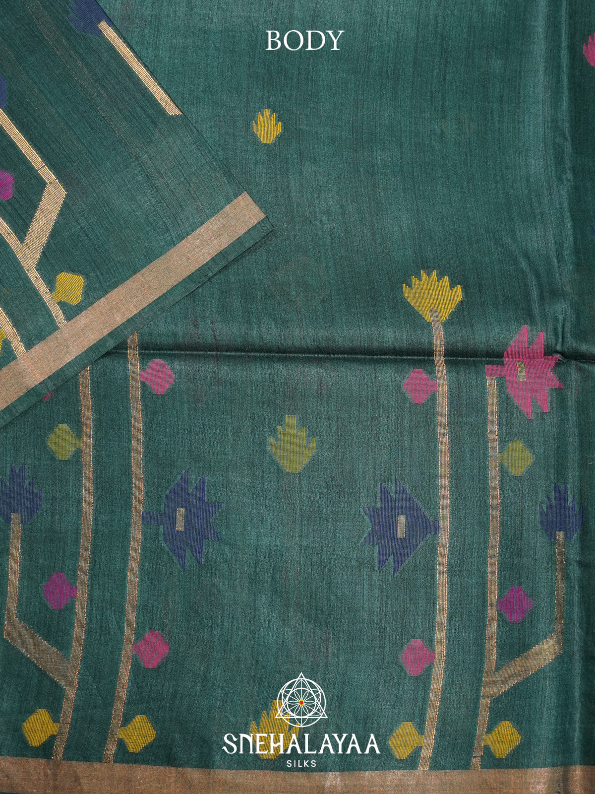 Teal Green Matka Tussar Silk Saree