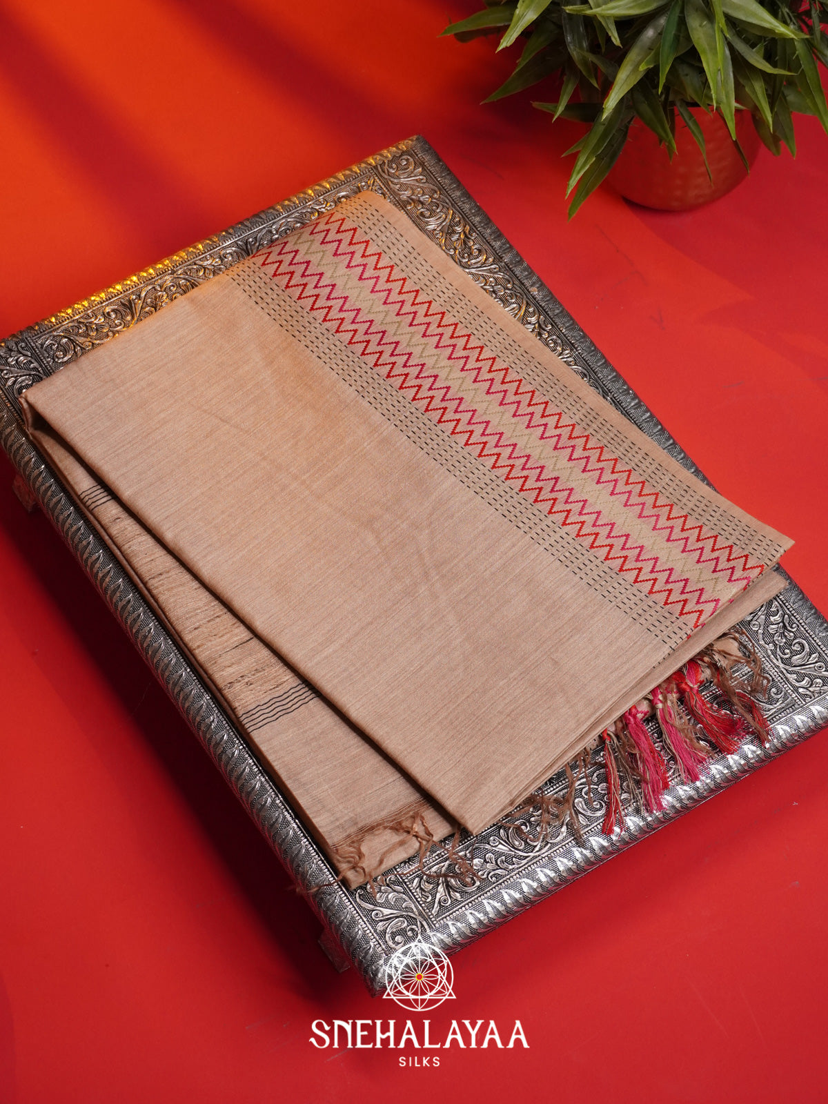 Beige Matka Tussar Silk Saree