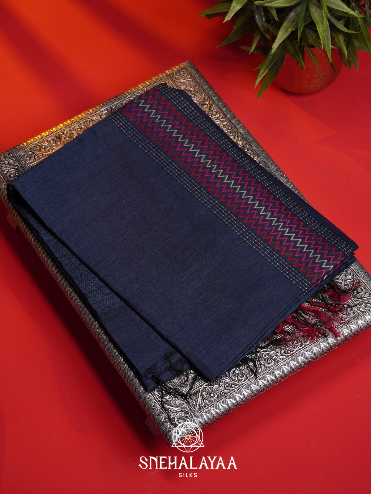 Navy Blue Matka Tussar Silk Saree
