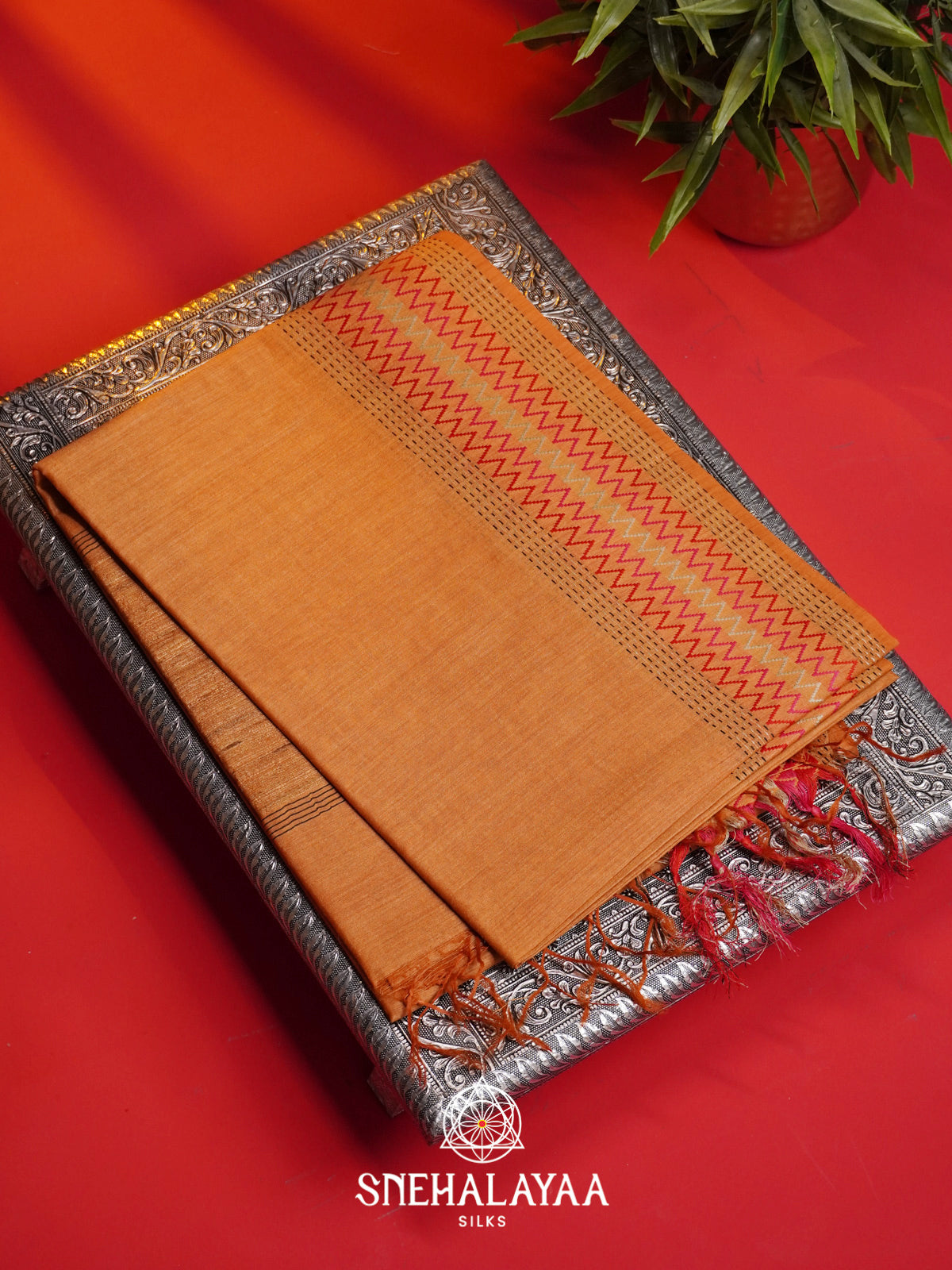 Orange Matka Tussar Silk Saree