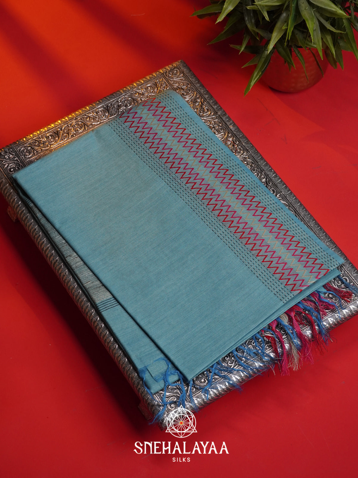 Sky Blue Matka Tussar Silk Saree