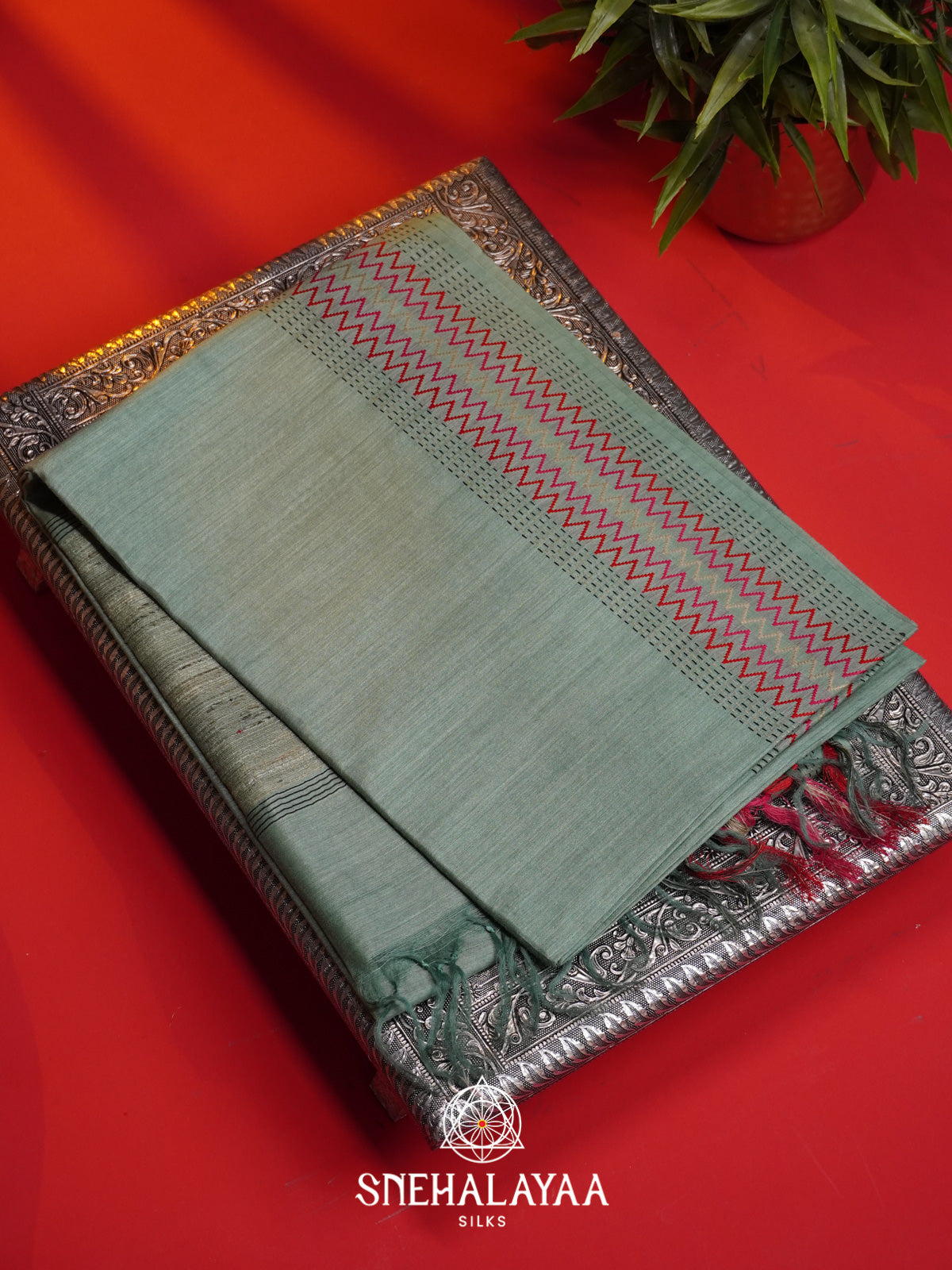 Teal   Matka Tussar Silk Saree