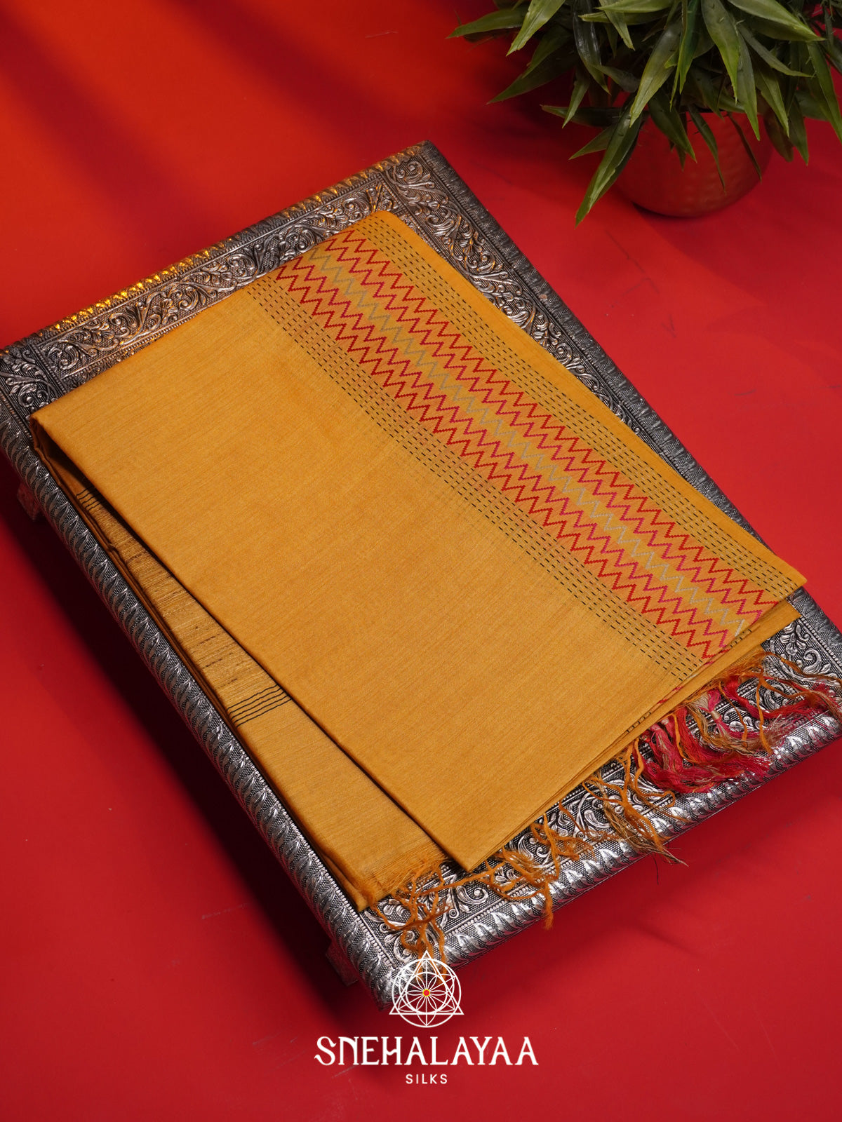 Mango Yellow Matka Tussar Silk Saree