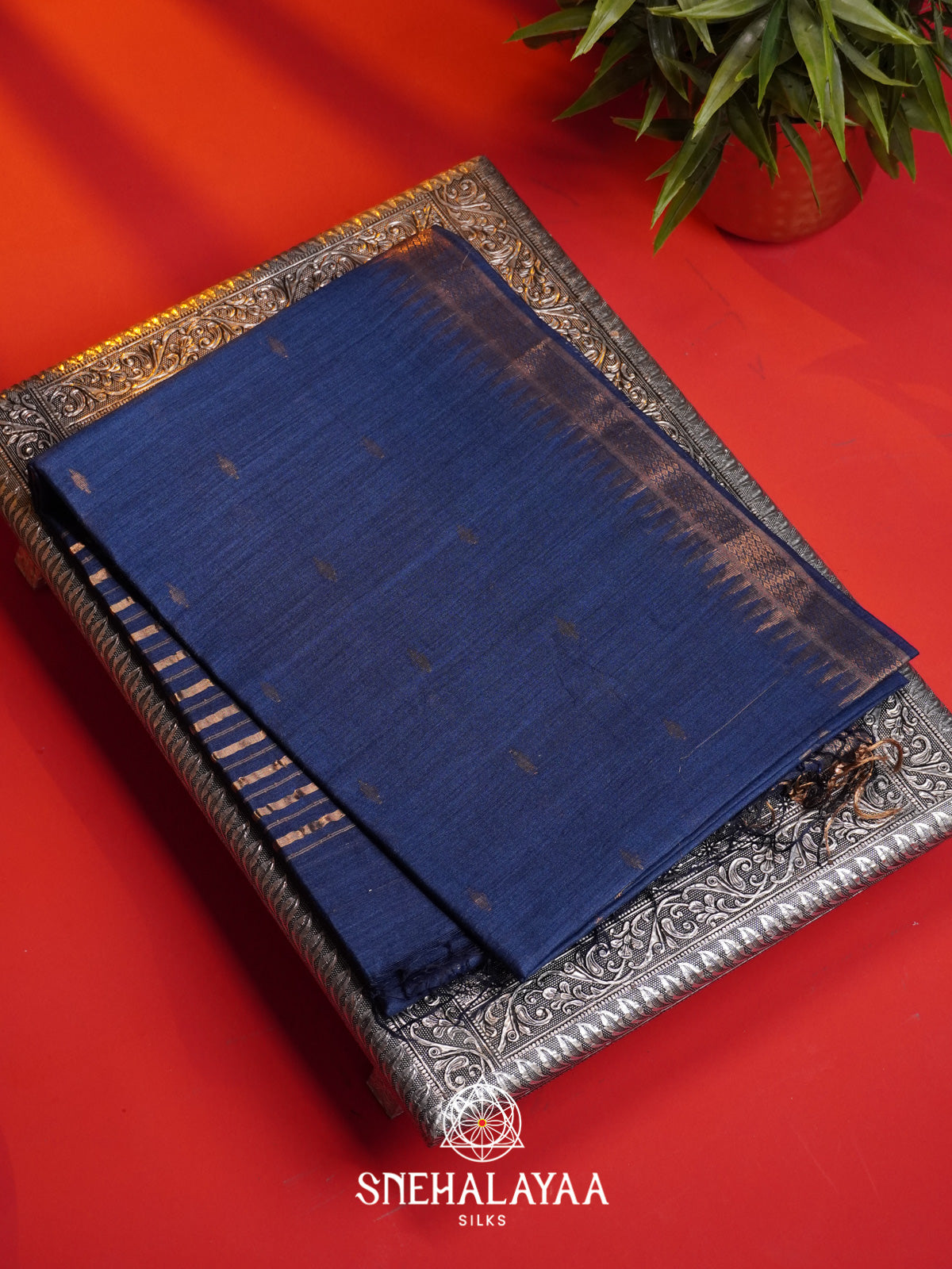 Navy Blue Matka Tussar Silk Saree