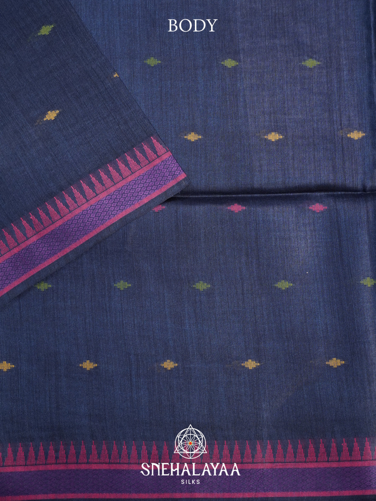 Navy Blue Matka Tussar Silk Saree