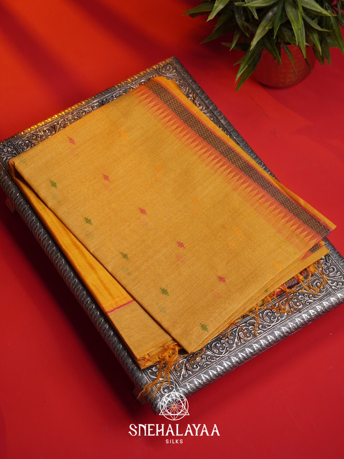 Yellow Matka Tussar Silk Saree