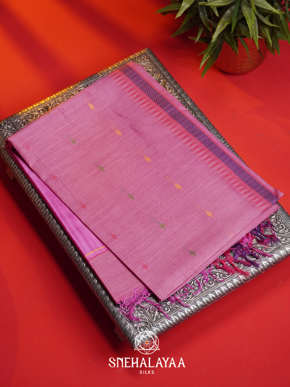 Pink Matka Tussar Silk Saree