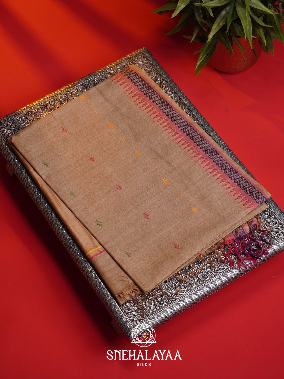 Brown Matka Tussar Silk Saree