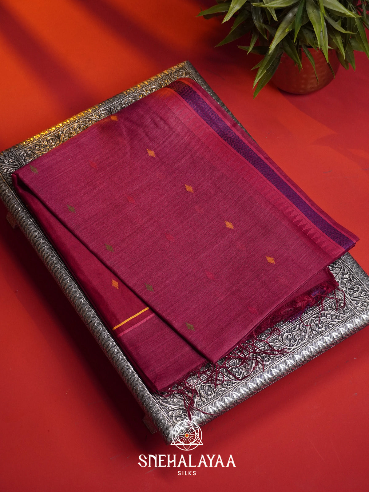 Maroon Matka Tussar Silk Saree