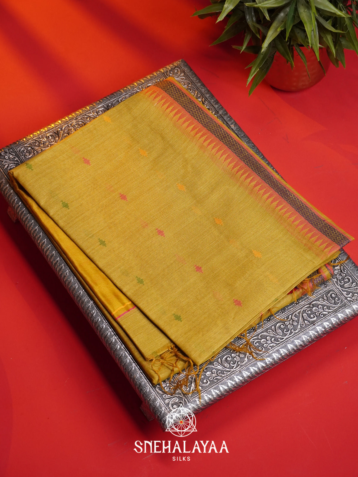 Yellow Matka Tussar Silk Saree
