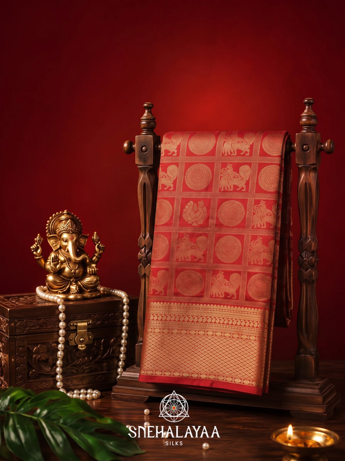 Red Kanjivaram Silk Saree with Gold Zari Traditional Motifs