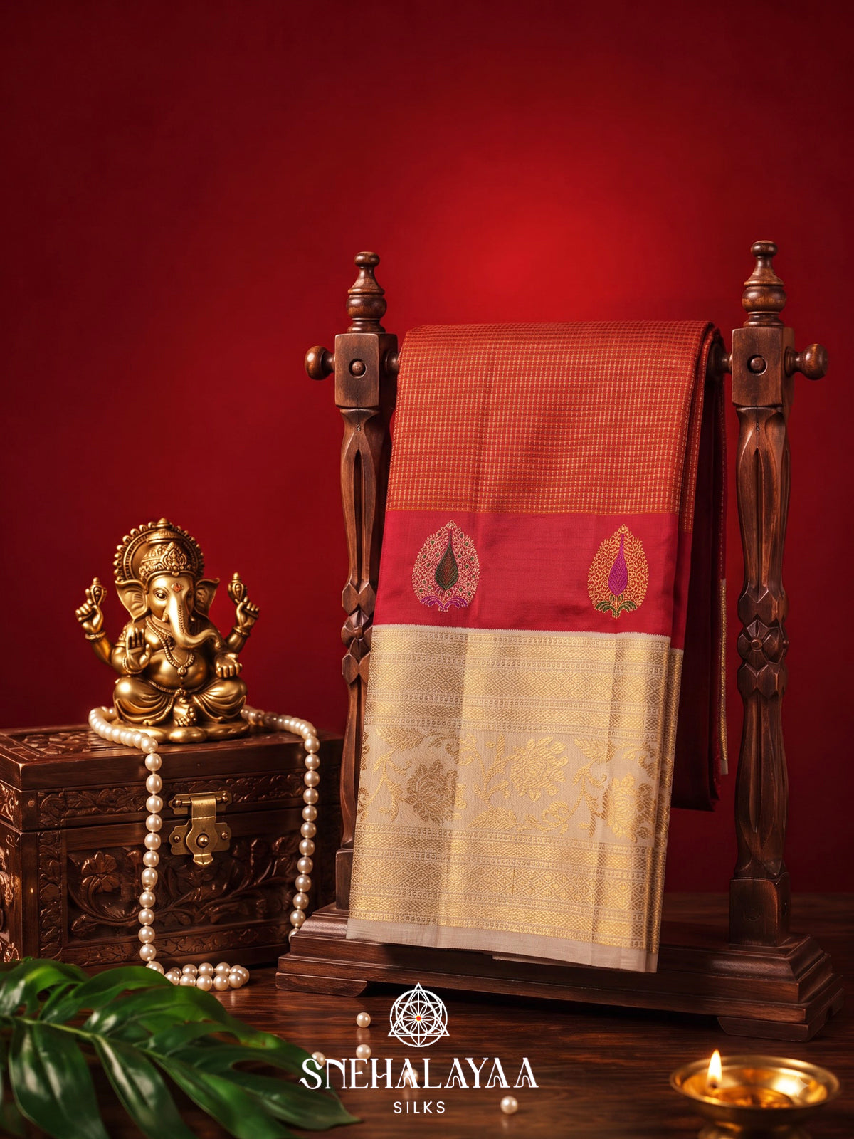 Red Kanjivaram Silk Saree with Zari Floral Border