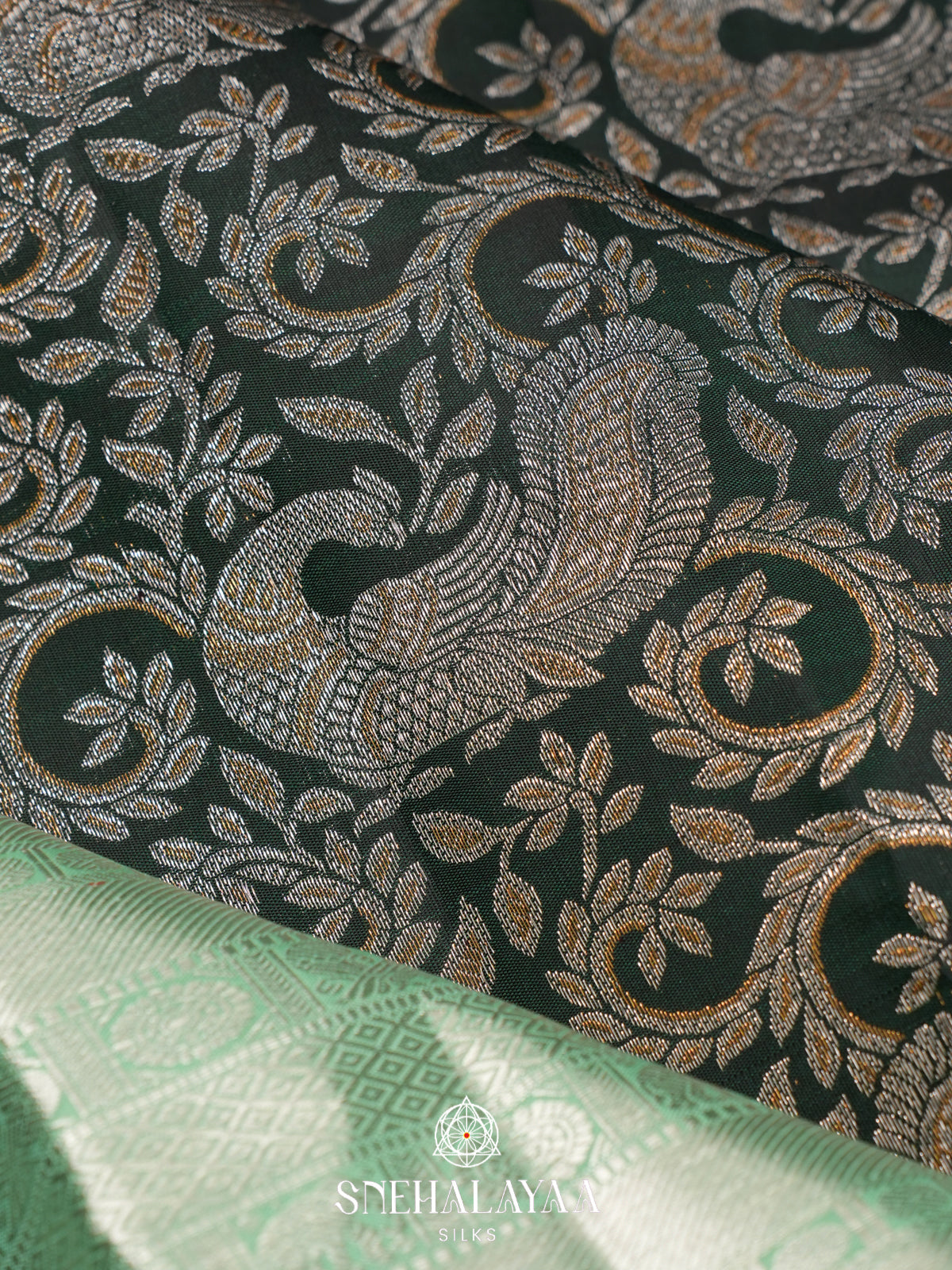 Green Kanjivaram Silk Saree with Mint Green Zari Border