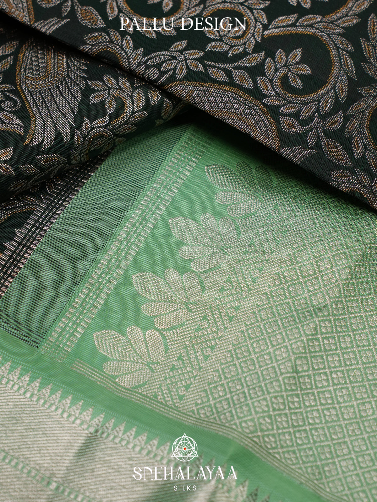 Green Kanjivaram Silk Saree with Mint Green Zari Border