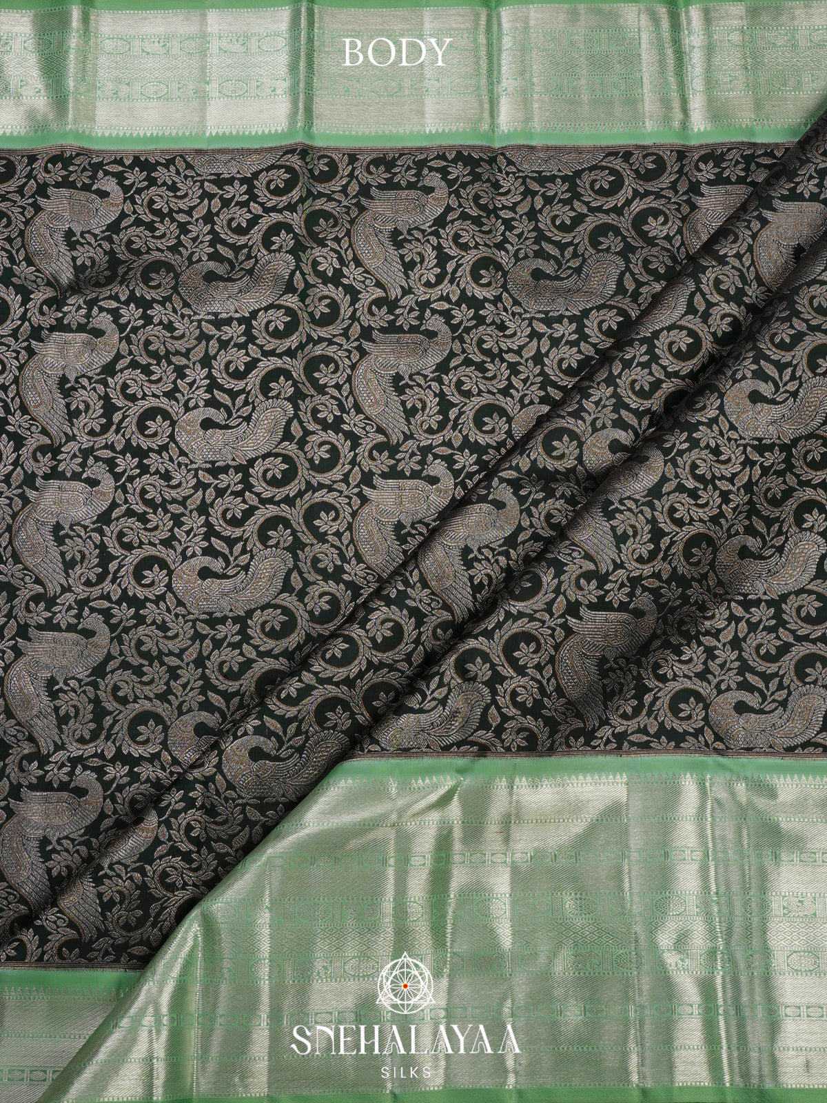 Green Kanjivaram Silk Saree with Mint Green Zari Border