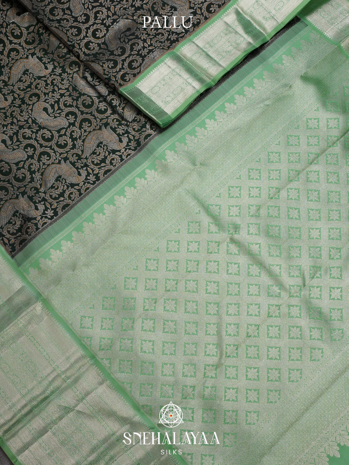 Green Kanjivaram Silk Saree with Mint Green Zari Border