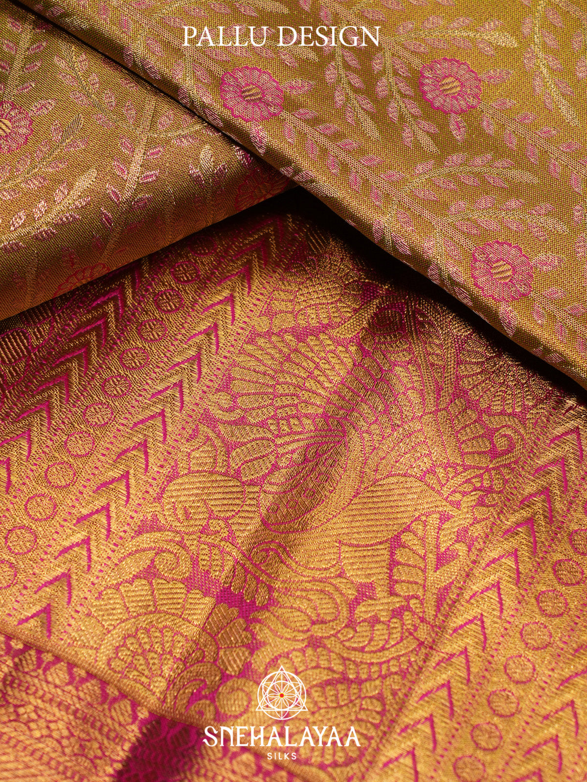 Golden Tissue Kanjivaram Silk Saree with Pink Zari Border