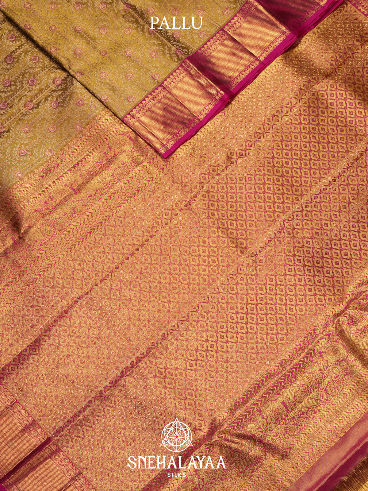 Golden Tissue Kanjivaram Silk Saree with Pink Zari Border