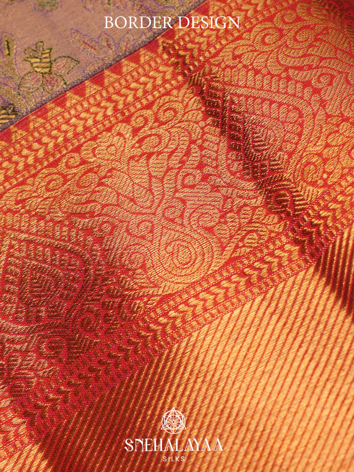 Lavender Kanjivaram Silk Saree with Multicolor Floral Weaving and Red Gold Zari Border