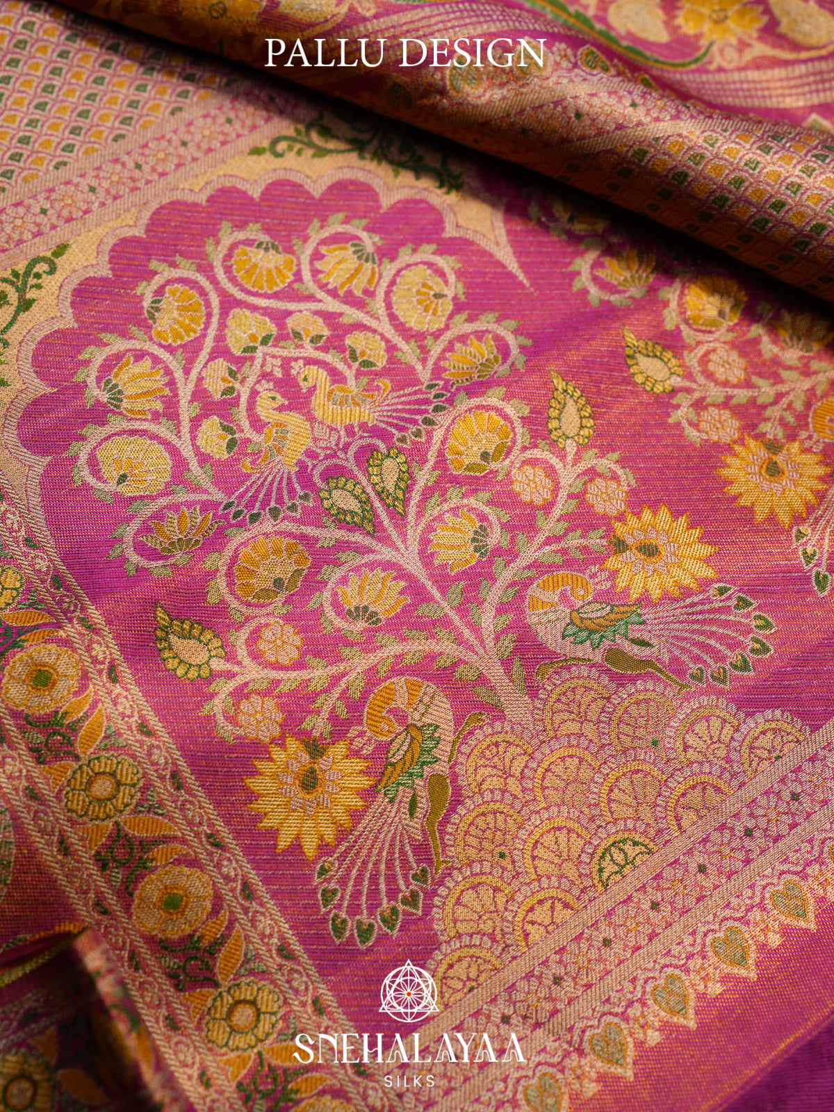 Mustard Yellow Kanjivaram Silk Saree with Floral & Peacock Zari Border