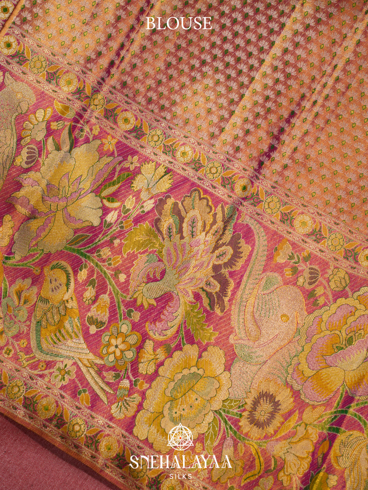 Mustard Yellow Kanjivaram Silk Saree with Floral & Peacock Zari Border