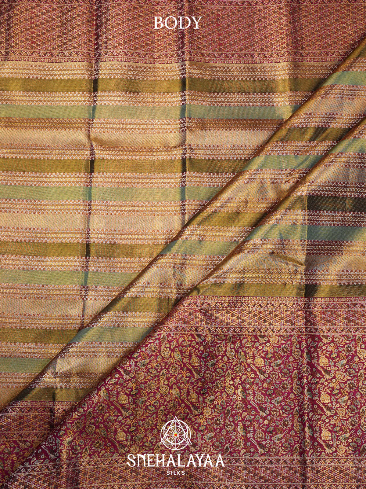 Mutlicolour Tissue Kanjivaram Silk Saree with Magenta Zari Border