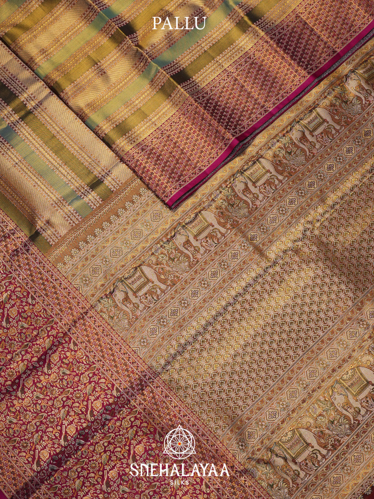 Mutlicolour Tissue Kanjivaram Silk Saree with Magenta Zari Border