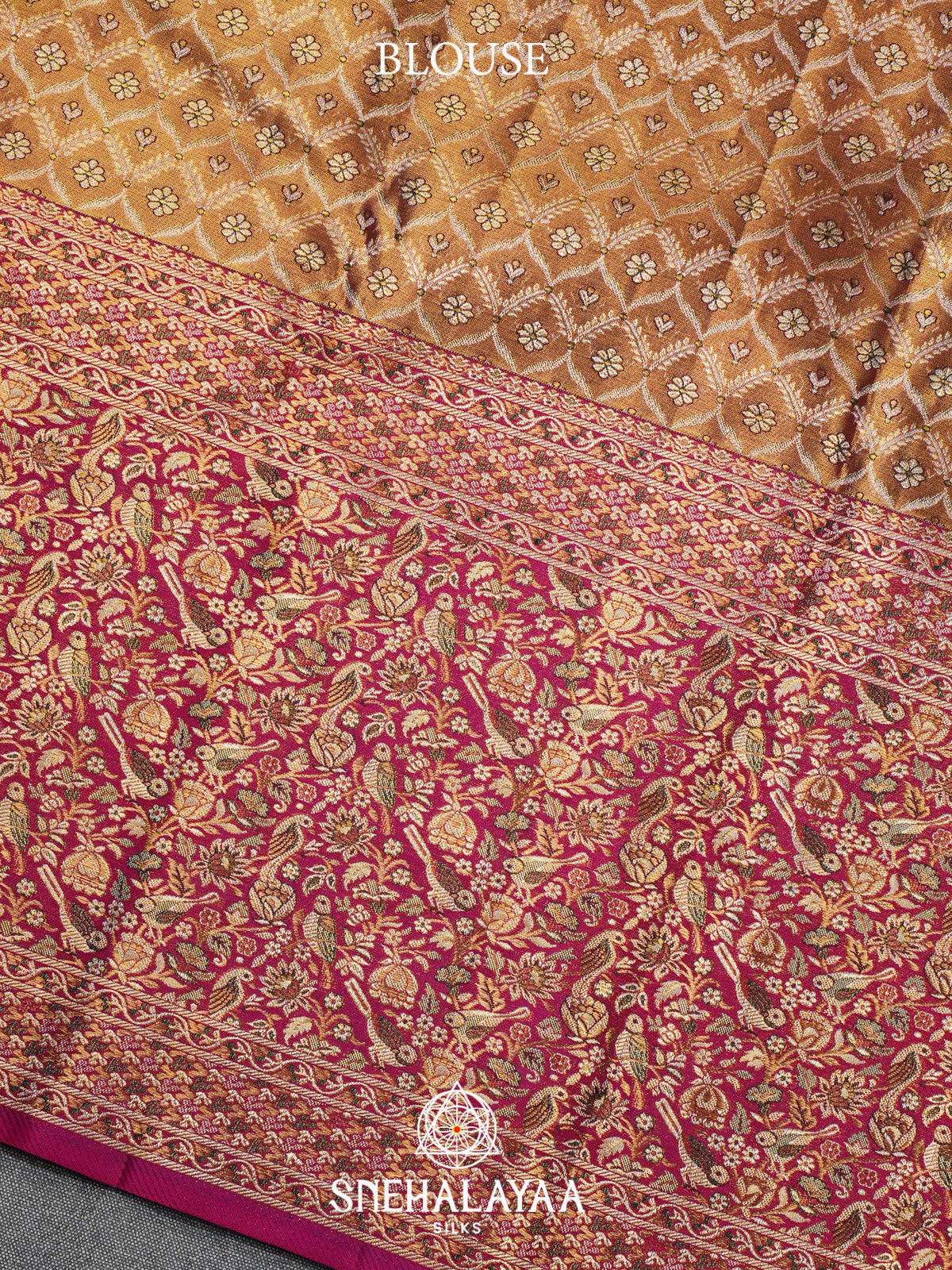 Mutlicolour Tissue Kanjivaram Silk Saree with Magenta Zari Border