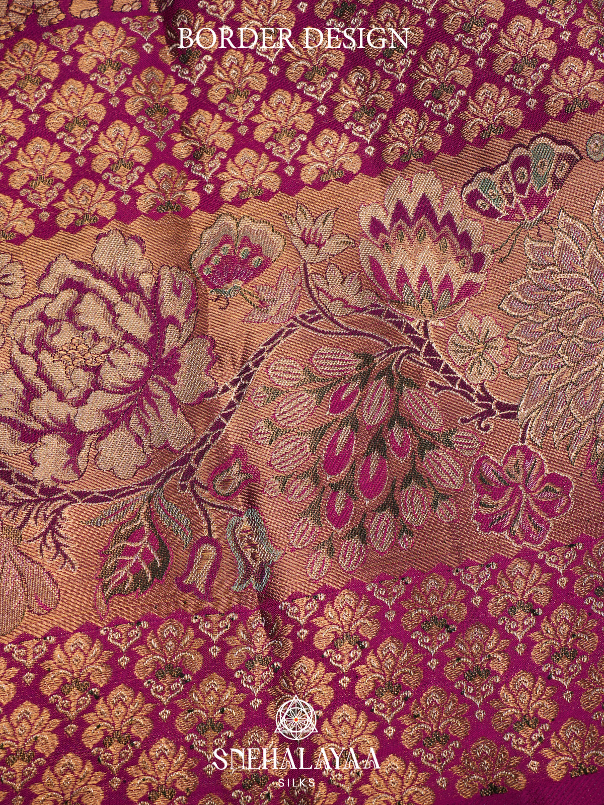 Sage Green Kanjivaram Silk Saree with Magenta Floral and Elephant Zari Border