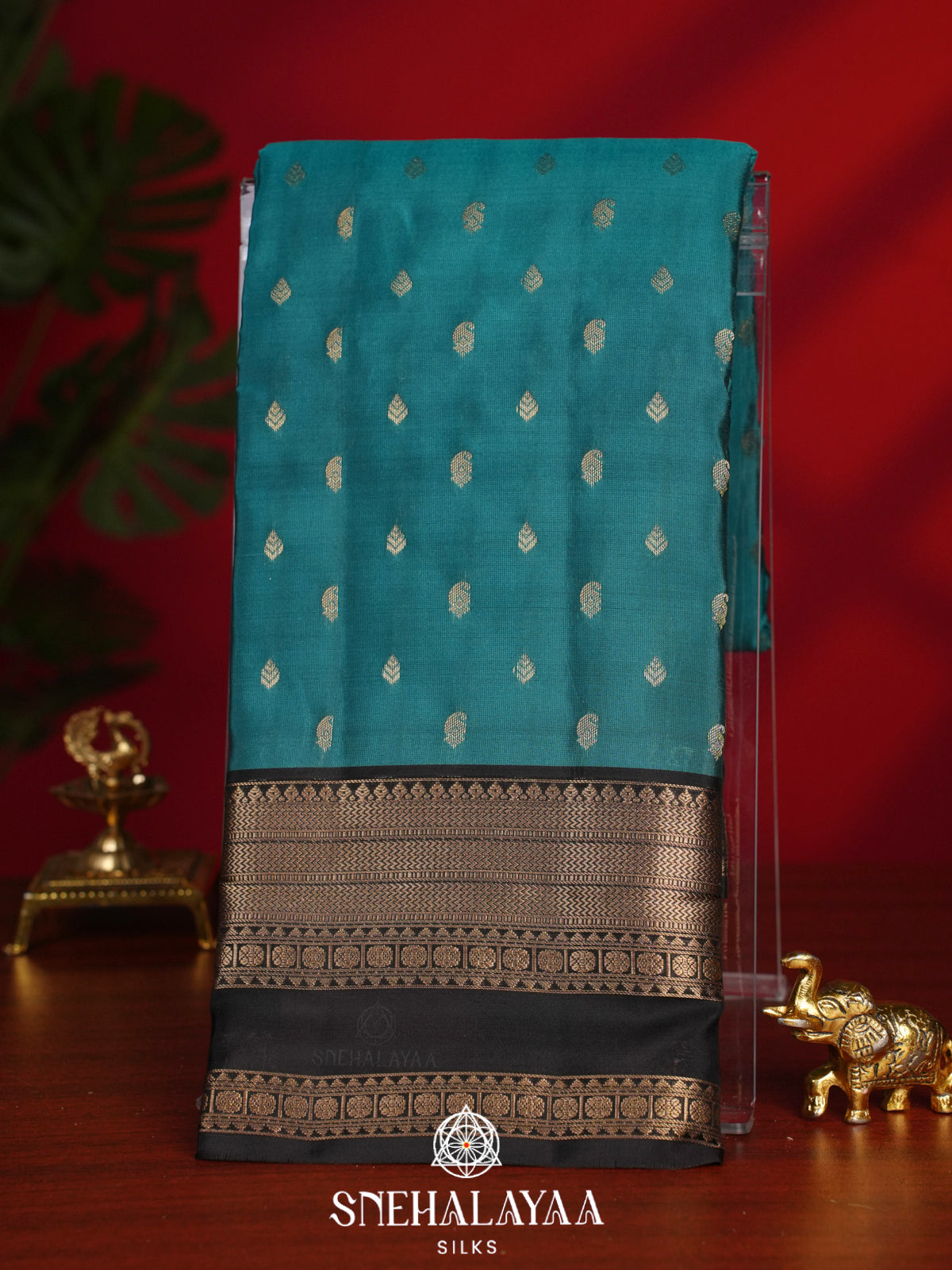 Teal Blue Kanjivaram Silk Saree