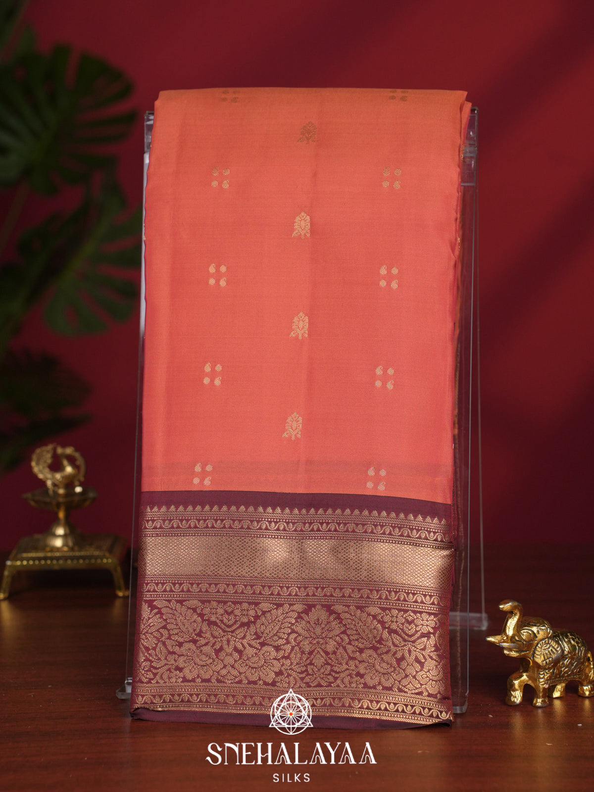 Coral Pink Kanjivaram Silk Saree