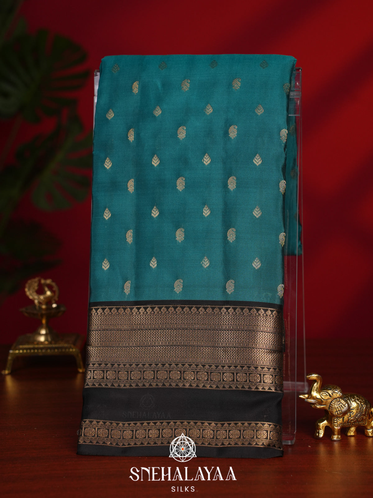 Teal Blue Kanjivaram Silk Saree