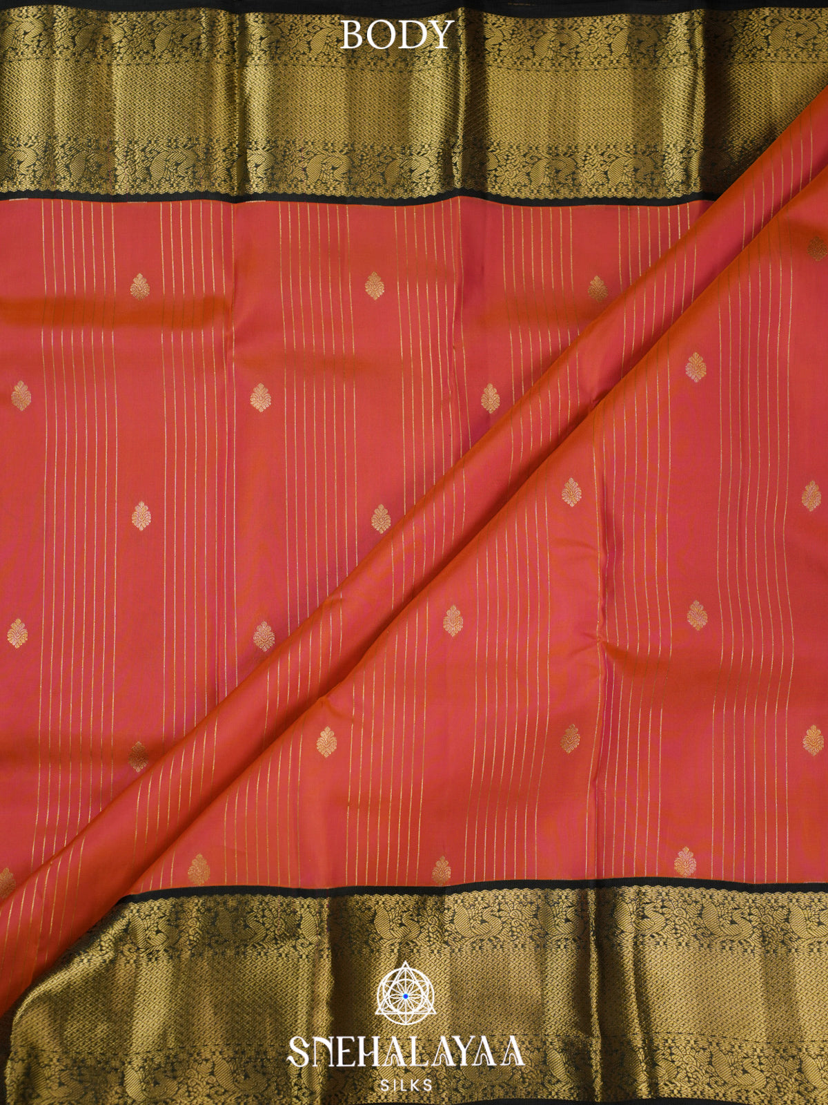 Coral Peach Kanjivaram Silk Saree