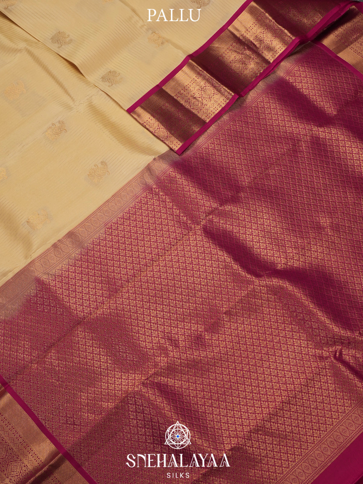 Cream Kanjivaram Silk Saree