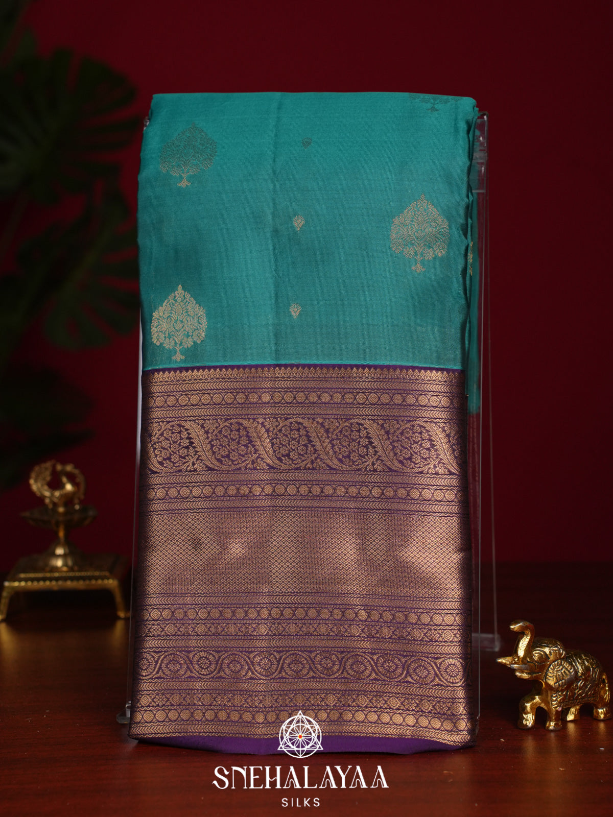 Teal Blue Kanjivaram Silk Saree
