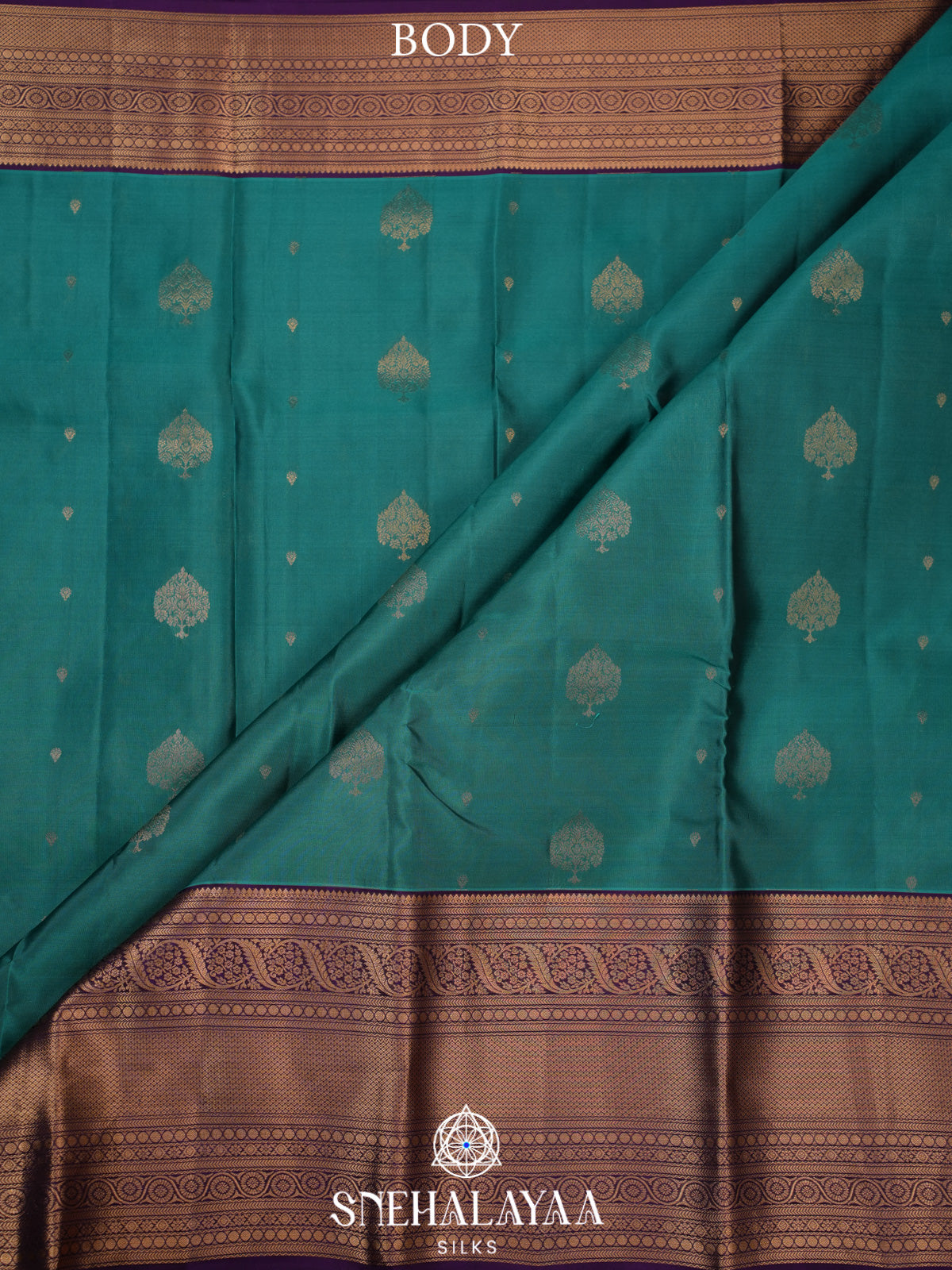 Teal Blue Kanjivaram Silk Saree