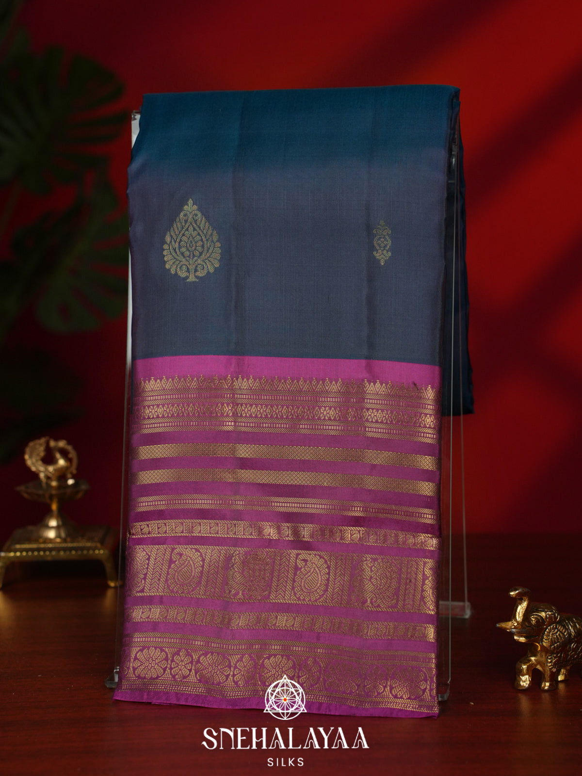 Midnight Blue Kanjivaram Silk Saree