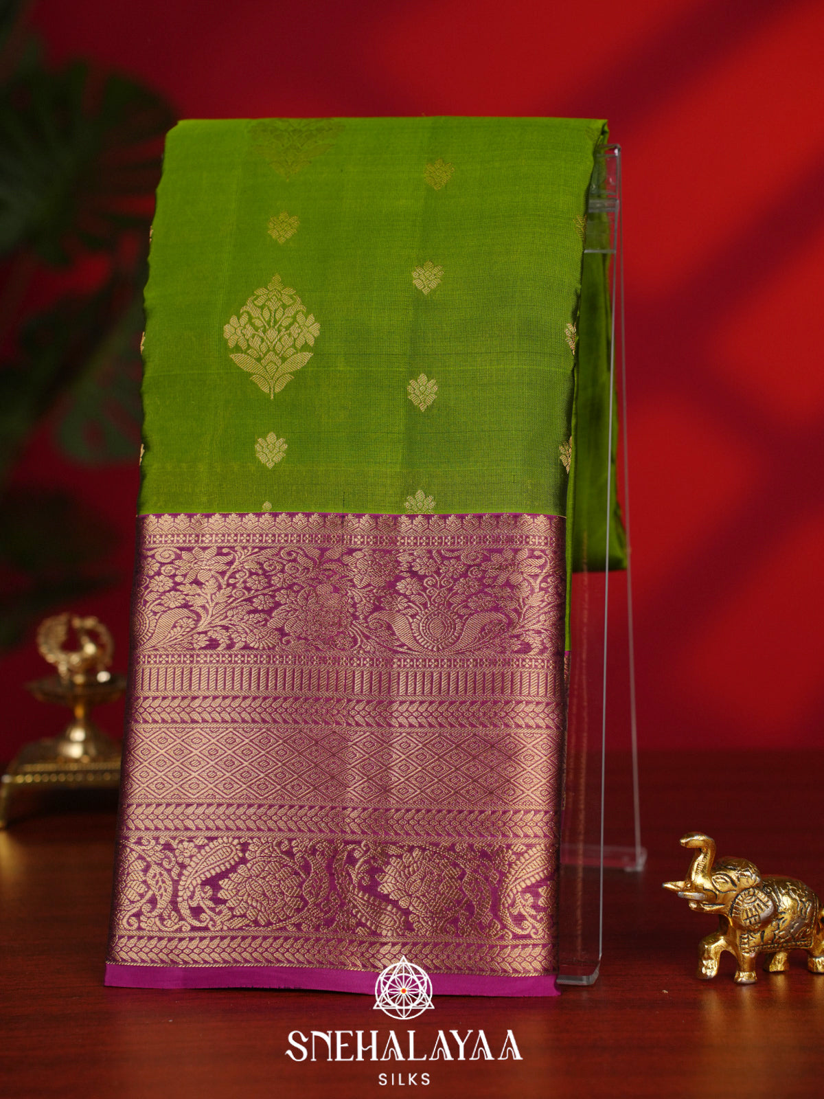 Lime Green Kanjivaram Silk Saree