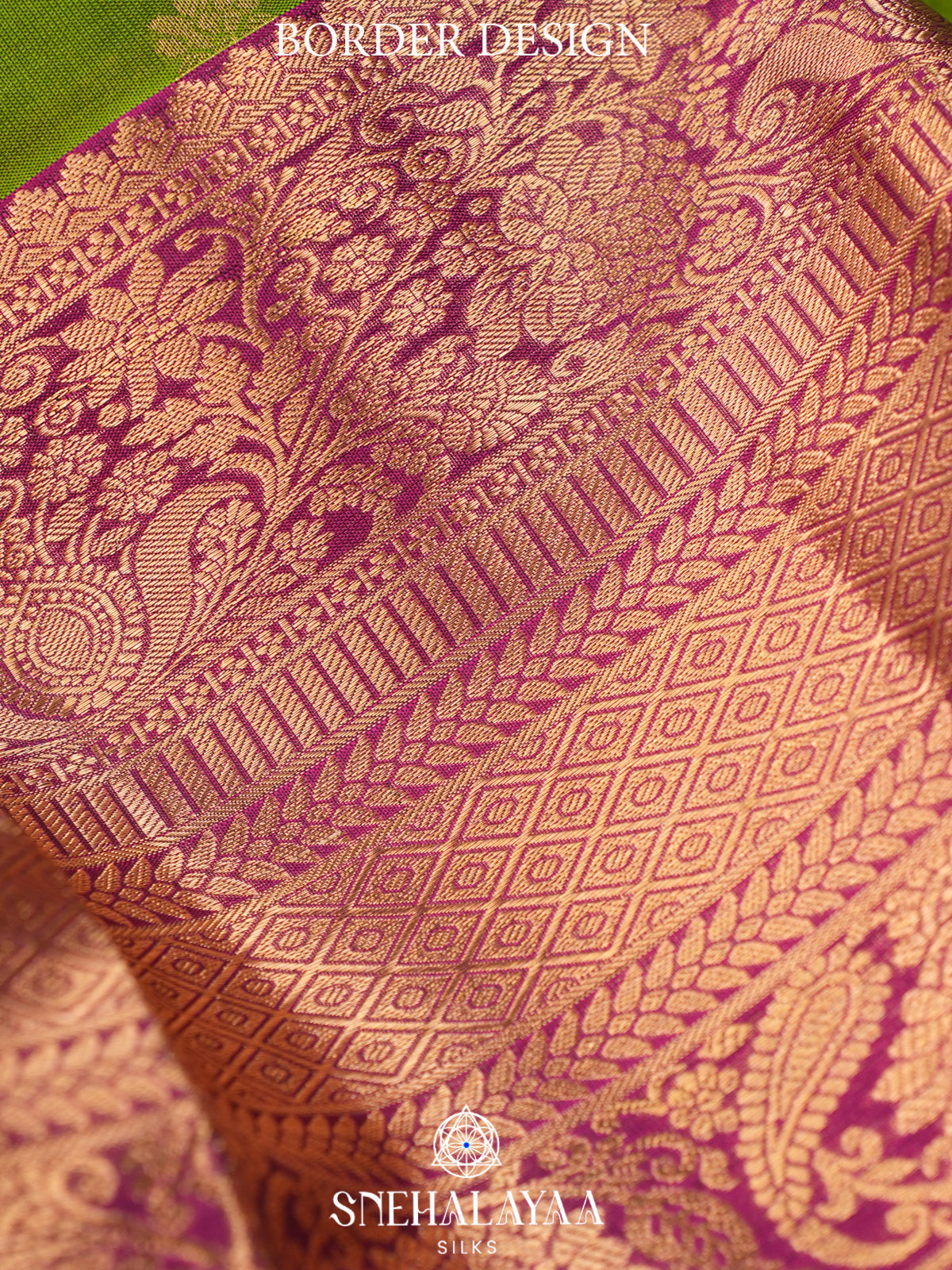Lime Green Kanjivaram Silk Saree